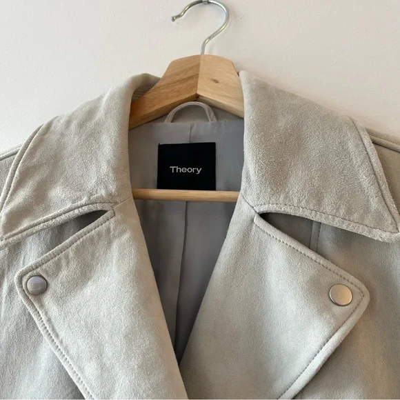 ✨MUST GO free shipping! Theory Suede Lamb Leather Downtown Moto Jacket - Medium - Picture 4 of 8
